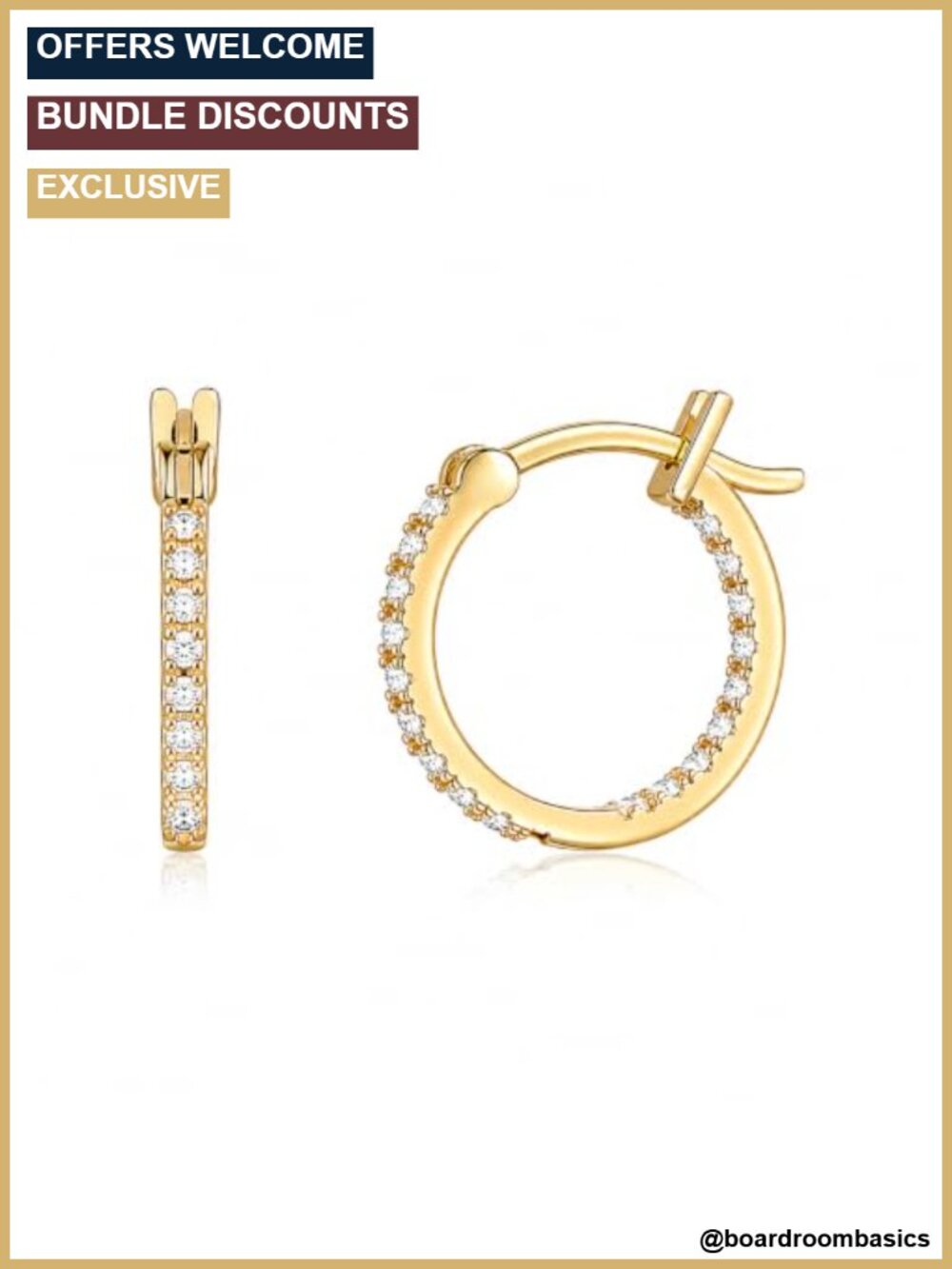 14K Gold Hoop Earrings Cubic Zirconia Pave Round Lightweight Jewelry Gift